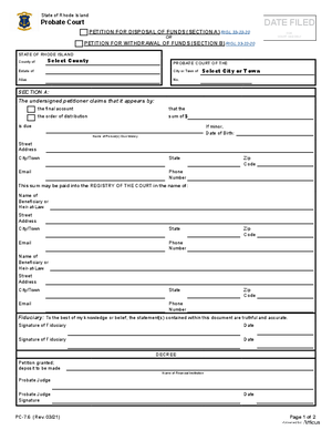 Thumbnail of Rhode Island Form Petition For Disposal Or Withdrawal Of Funds