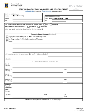Thumbnail of Rhode Island Form Petition For The Sale Or Mortgage Of Real Estate