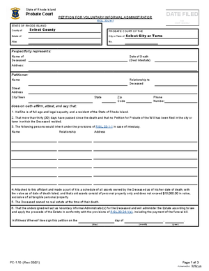 Thumbnail of Rhode Island Form Petition For Voluntary Informal Administrator
