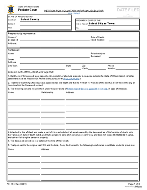 Thumbnail of Rhode Island Form Petition For Voluntary Informal Executor