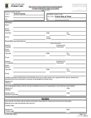 Thumbnail of Rhode Island Form Petition To Release From Guardianship