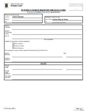 Thumbnail of Rhode Island Form Petition To Render Inventory And/or Account