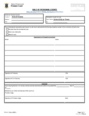 Thumbnail of Rhode Island Form Sale Of Personal Estate