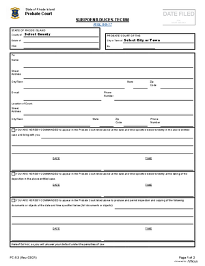 Thumbnail of Rhode Island Form Subpoena Duces Tecum