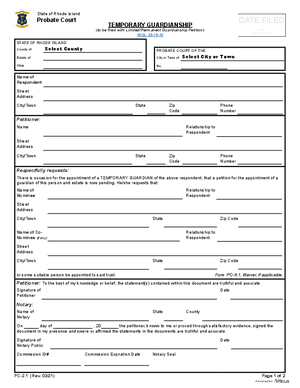 Thumbnail of Rhode Island Form Temporary Guardianship