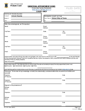 Thumbnail of Rhode Island Form Universal Appointment Bond Corporate Surety Exempted