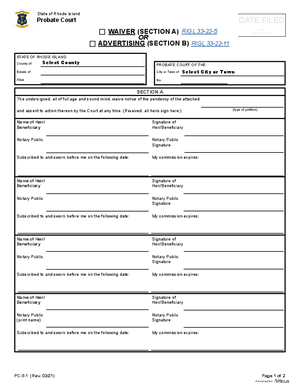 Thumbnail of Rhode Island Form Waiver Or Advertising