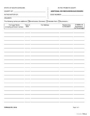 Thumbnail of South Carolina Form Additional Devisees/heirs/successors