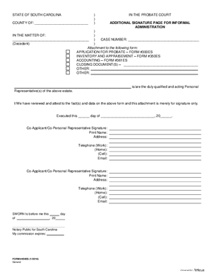 Thumbnail of South Carolina Form Additional Signature For Informal Administration