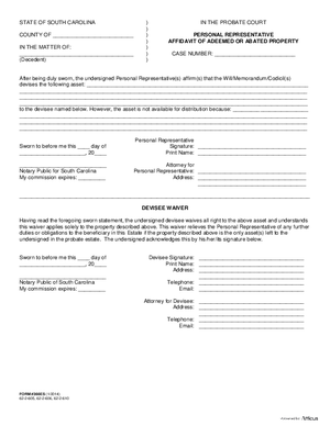 Thumbnail of South Carolina Form Affidavit Of Adeemed Or Abated Property