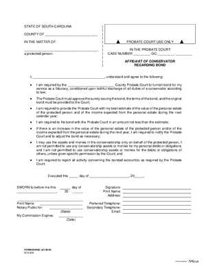 Thumbnail of South Carolina Form Affidavit Of Conservator Regarding Bond