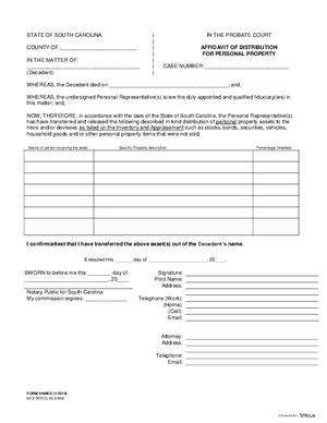 Thumbnail of South Carolina Form Affidavit Of Distribution For Personal Property