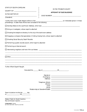 Thumbnail of South Carolina Form Affidavit Of Due Diligence