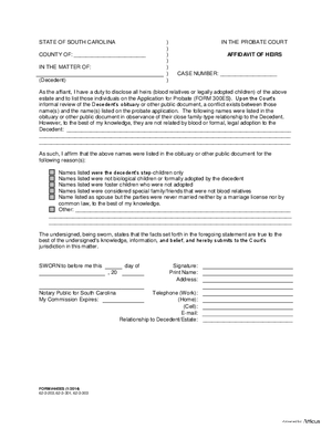 Thumbnail of South Carolina Form Affidavit Of Heirs
