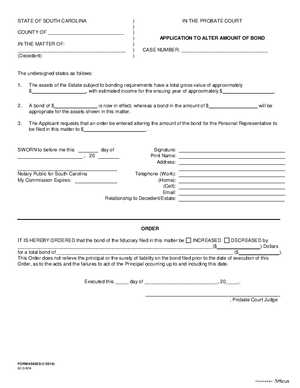 Thumbnail of South Carolina Form Application To Alter Amount Of Bond