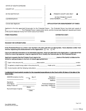 Thumbnail of South Carolina Form Application For Disbursement Of Funds