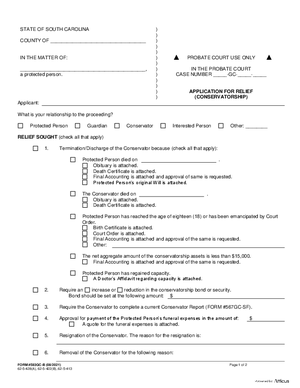 Thumbnail of South Carolina Form Application For Relief (Conservatorship)