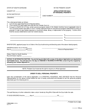 Thumbnail of South Carolina Form Application For Sale Of Personal Property