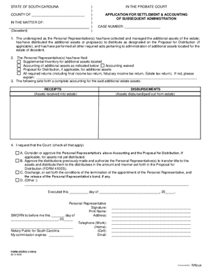 Thumbnail of South Carolina Form Application For Settlement & Accounting Of Subsequent Administration