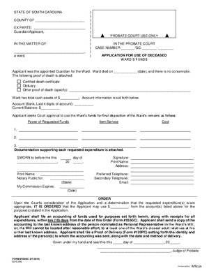 Thumbnail of South Carolina Form Application For Use Of Deceased Ward's Funds