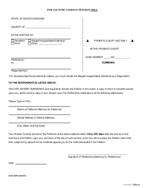 Thumbnail of South Carolina Form Application (Informal) / Petition (Formal) For Protective Order And/or Appointment Of Conservator For A Minor
