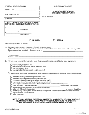 Thumbnail of South Carolina Form Application / Petition For Subsequent Administration