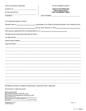 Thumbnail of South Carolina Form Deed Of Distribution