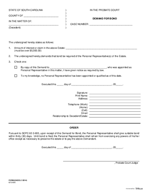 Thumbnail of South Carolina Form Demand For Bond