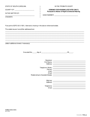 Thumbnail of South Carolina Form Demand For Hearing (Estates)