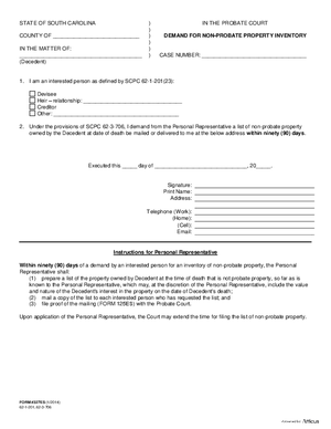 Thumbnail of South Carolina Form Demand For Non-probate Property Inventory