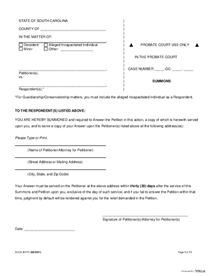Thumbnail of South Carolina Form Dual Petition For Appointment Of Conservator (Or Other Protective Order) And Guardian (For Adult)