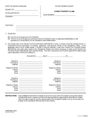 Thumbnail of South Carolina Form Exempt Property Claim