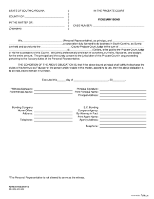 Thumbnail of South Carolina Form Fiduciary Bond