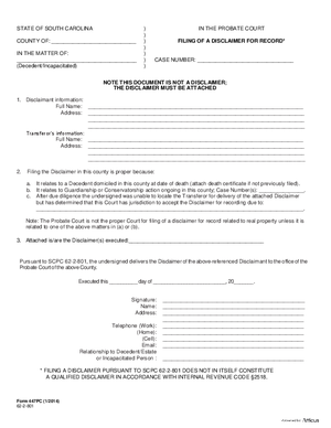 Thumbnail of South Carolina Form Filing Of Disclaimer For Record