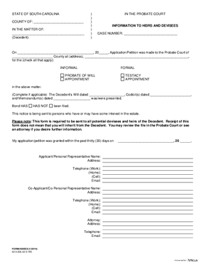 Thumbnail of South Carolina Form Information To Heirs And Devisees