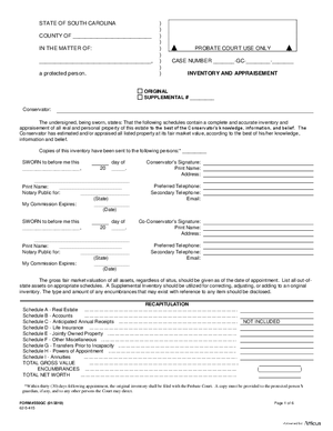 Thumbnail of South Carolina Form Inventory And Appraisement (Conservator) (Mandatory)