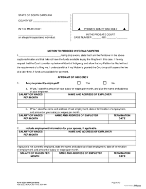 Thumbnail of South Carolina Form Motion And Affidavit To Proceed In Forma Pauperis