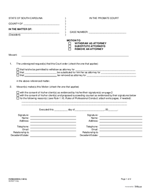 Thumbnail of South Carolina Form Motion To Be Relieved As Counsel