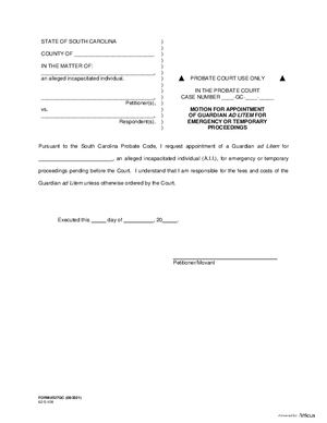 Thumbnail of South Carolina Form Motion For Appointment Of Guardian Ad Litem For Emergency Or Temporary Proceedings