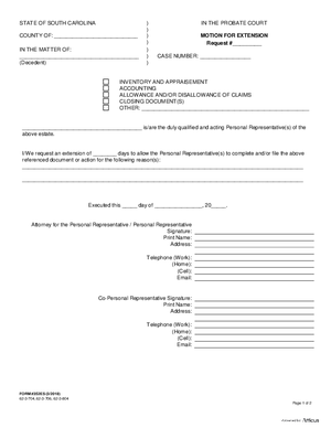 Thumbnail of South Carolina Form Motion For Extension