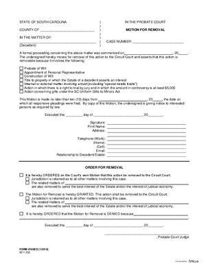 Thumbnail of South Carolina Form Motion For Removal
