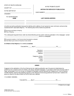 Thumbnail of South Carolina Form Motion For Service By Publication