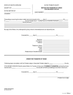 Thumbnail of South Carolina Form Motion For Transfer Of Venue