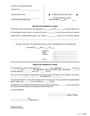 Thumbnail of South Carolina Form Motion For Transfer Of Venue