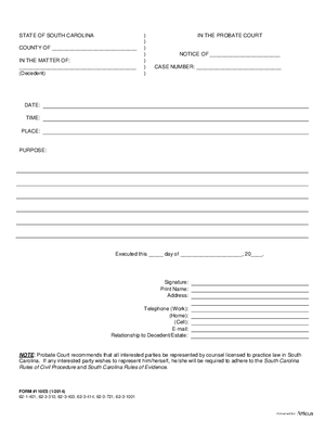 Thumbnail of South Carolina Form Notice Of