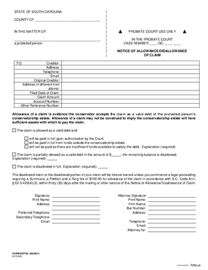 Thumbnail of South Carolina Form Notice Of Allowance / Disallowance Of Claim