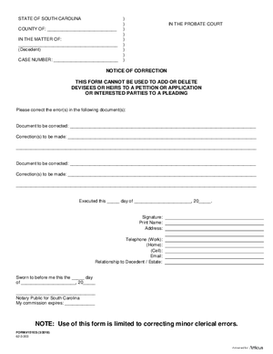 Thumbnail of South Carolina Form Notice Of Correction