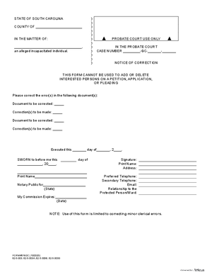 Thumbnail of South Carolina Form Notice Of Correction