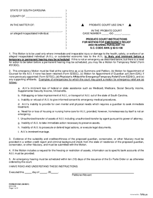 Thumbnail of South Carolina Form Notice Of And Motion For Emergency Relief