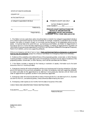 Thumbnail of South Carolina Form Notice Of And Motion For Temporary Relief